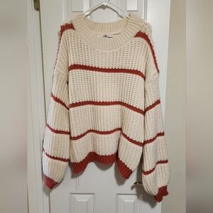 Sew In Love Cream and Red Striped Sweater
